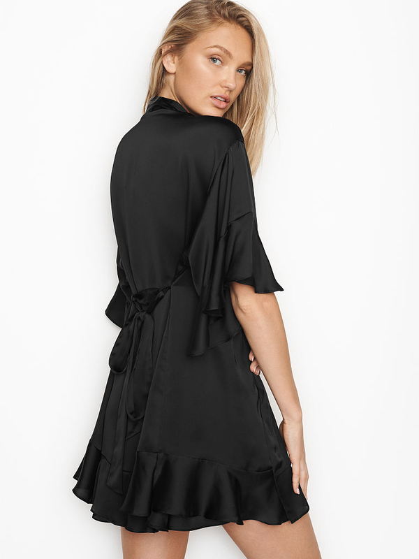Black satin store robe victoria secret